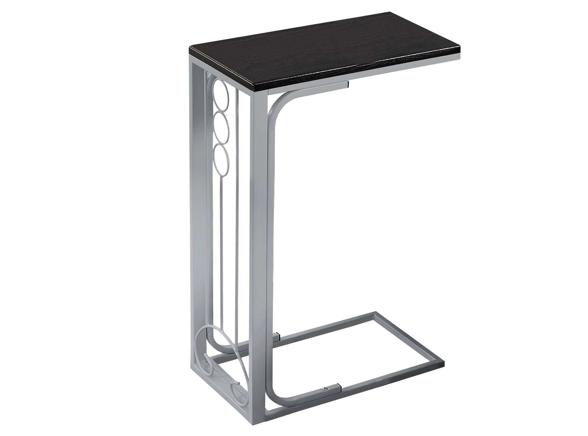 Accent Table, C Shaped, End, Side, Snack, Living Room, Bedroom, Black Laminate, Grey Metal, Transitional Black Mdf