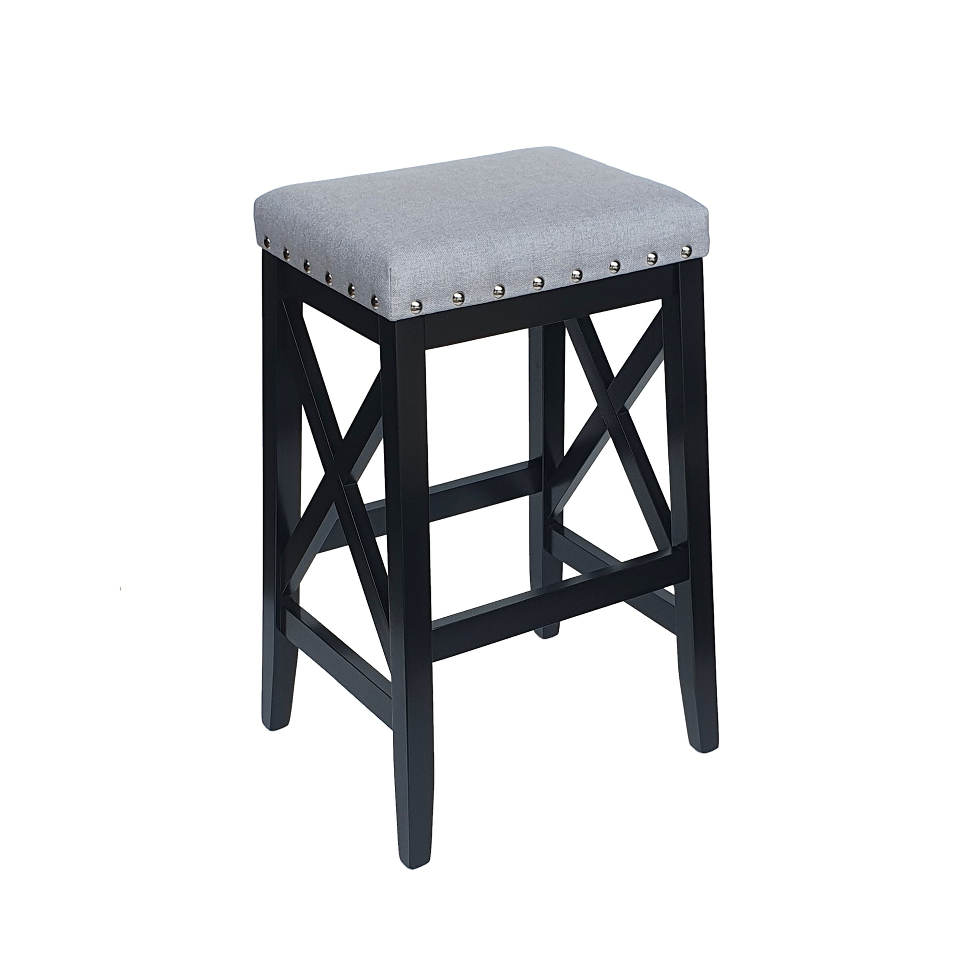 Saddle Barstool Light Grey Wood Fabric