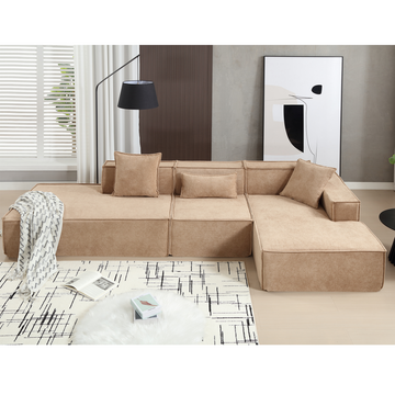 Modular Combination Sofa Set, Modern Minimalist Sofa, Free Installation Sofa, L Shaped, Italian Minimalist Tofu Block Sofa, Right Hand Facing,Terrycloth Fabric,Light Brown Light Brown Polyester Primary Living Space Soft Modern Polyester 3 Seat