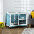 Pawhut Indoor Rabbit Hutch With Wheels, Desk And Side Table Sized, Wood Rabbit Cage, Waterproof Small Rabbit Cage, Light Blue Light Blue Wood