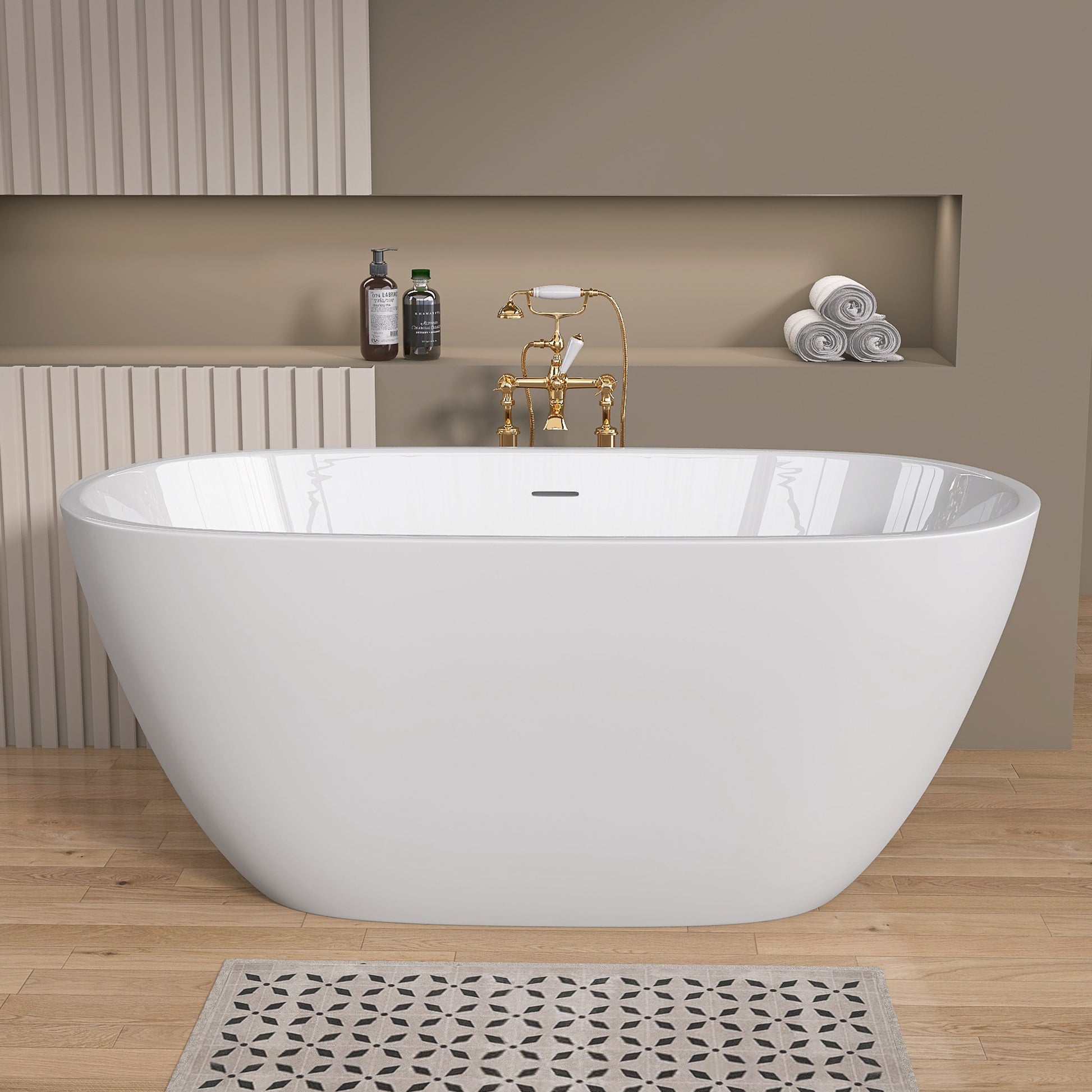 55 Inch Acrylic Freestanding Bathtub Contemporary Soaking White Tub With Overflow And Pop Up Drain Matte White Matte White Oval Bathroom Freestanding Tubs Matte Less Than 59 In Contemporary,Modern Soaking Center Fiberglass Acrylic