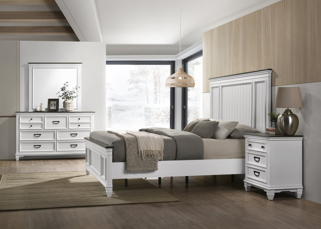 Clelane Wood Bedroom Set With Lap Panel King Bed, Dresser, Mirror, And Nightstand Box Spring Required King Antique White Gray Wood White 4 Piece Set Bedroom Bed Included,Dresser Included,Mirror Included,Nightstand Included Contemporary,Modern Rubberwood