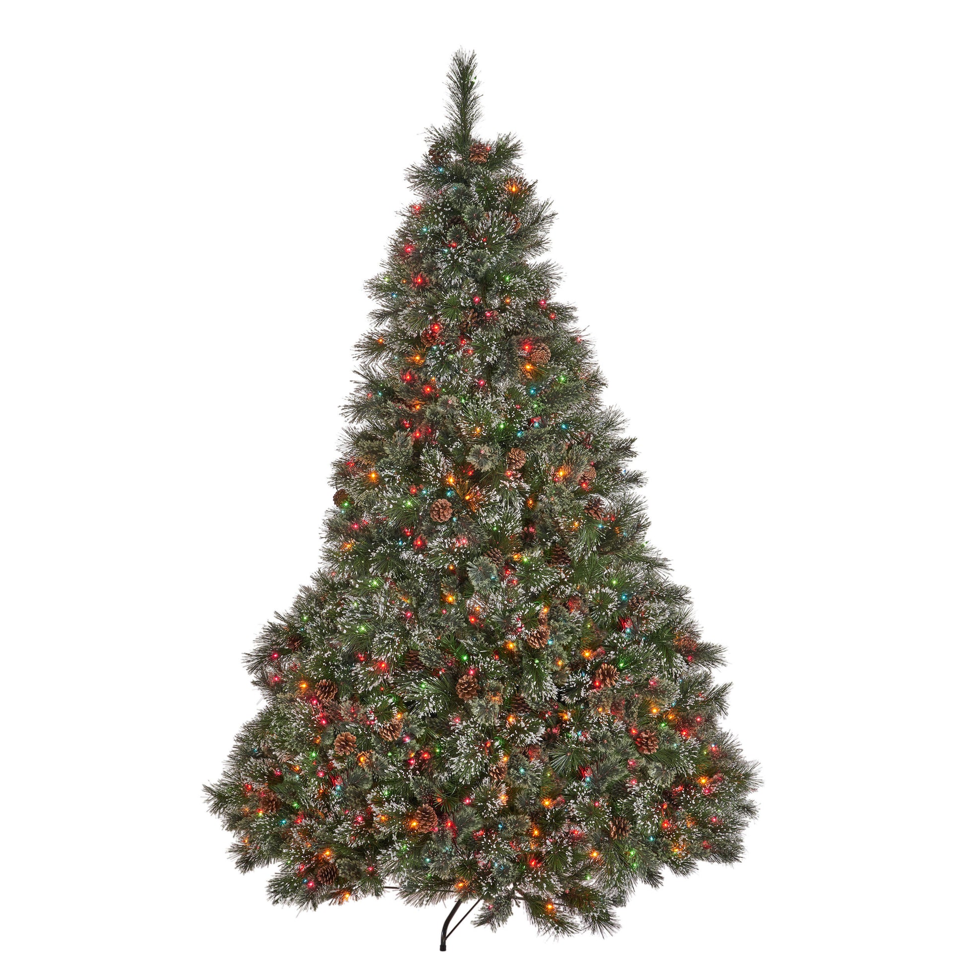 7' Faux Cashmere And Snow Bristle Mixed Tree With 75Pine Cones And 900Multi Lights Ul,1233Tips,D Green Pvc