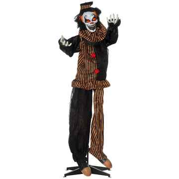 Outsunny 67" Life Size Outdoor Halloween Decorations Talking Circus Clown, Animatronic Animated Prop, D Cor With Sound And Motion Activated Light Up Eyes, Laughter Multicolor Polyester