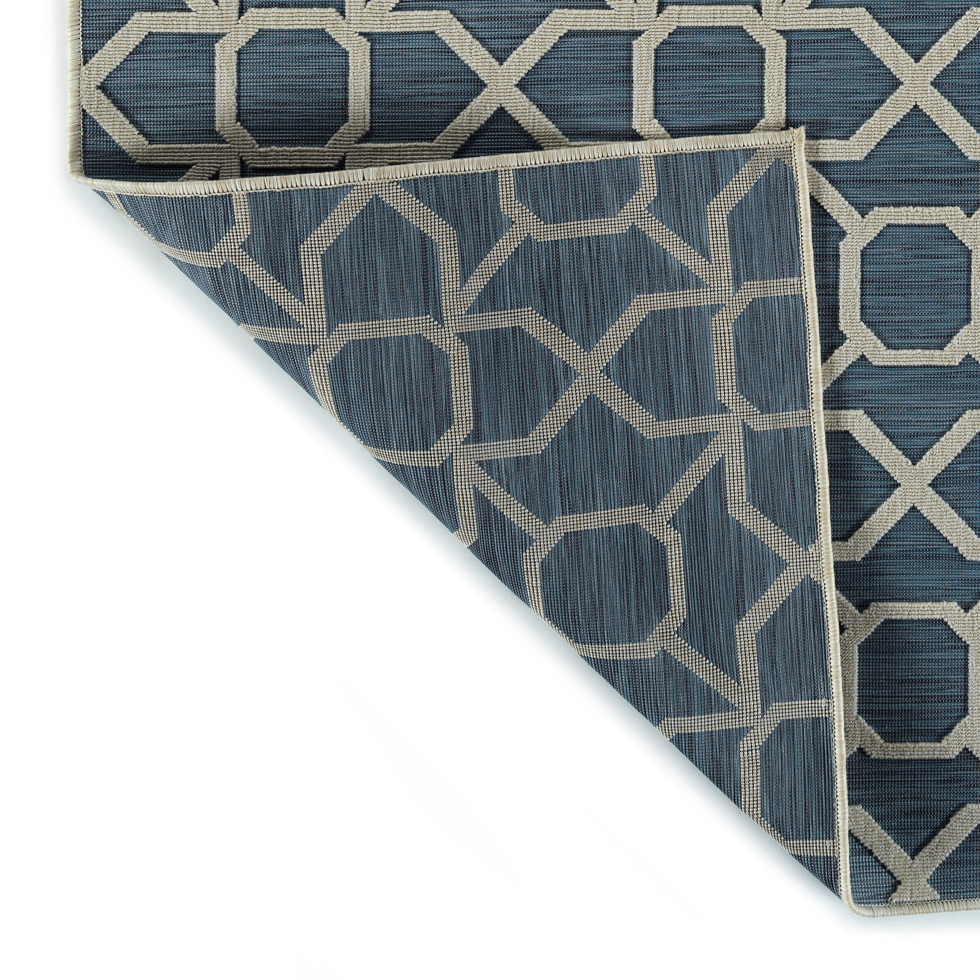 Contemporary, Transitional, Geometric, Textured, High Low Cut & Loop 5'3" X 7'6" Rectangle Area Rug Blue Polypropylene