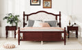 Queen Pine Wooden Bed With Upholstered Headboard And Panel Footboard, With Two Bed Rail Support Feet And Central Platform Support Feet ,Classic Cherry Queen Cherry Pine
