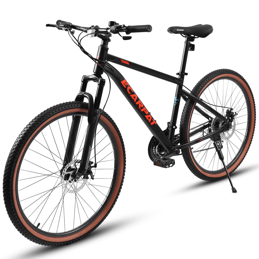 A27301 Ecarpat Mountain Bike 27.5 Inch Wheels, 21 Speed Mens Womens Trail Commuter City Mountain Bike,High Carbon Steel Frame Disc Brakes Thumb Shifter Front Fork Bicycles Black Red Steel