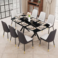 1 Table And 8 Chairs Set.A Rectangular Dining Table With A Imitation Marble Black Table Top And Black Metal Legs.Paired With 8 Chairs With Pu Leather Seat Cushion And Black Metal Legs.F 1538,C 007 Black Glass Metal