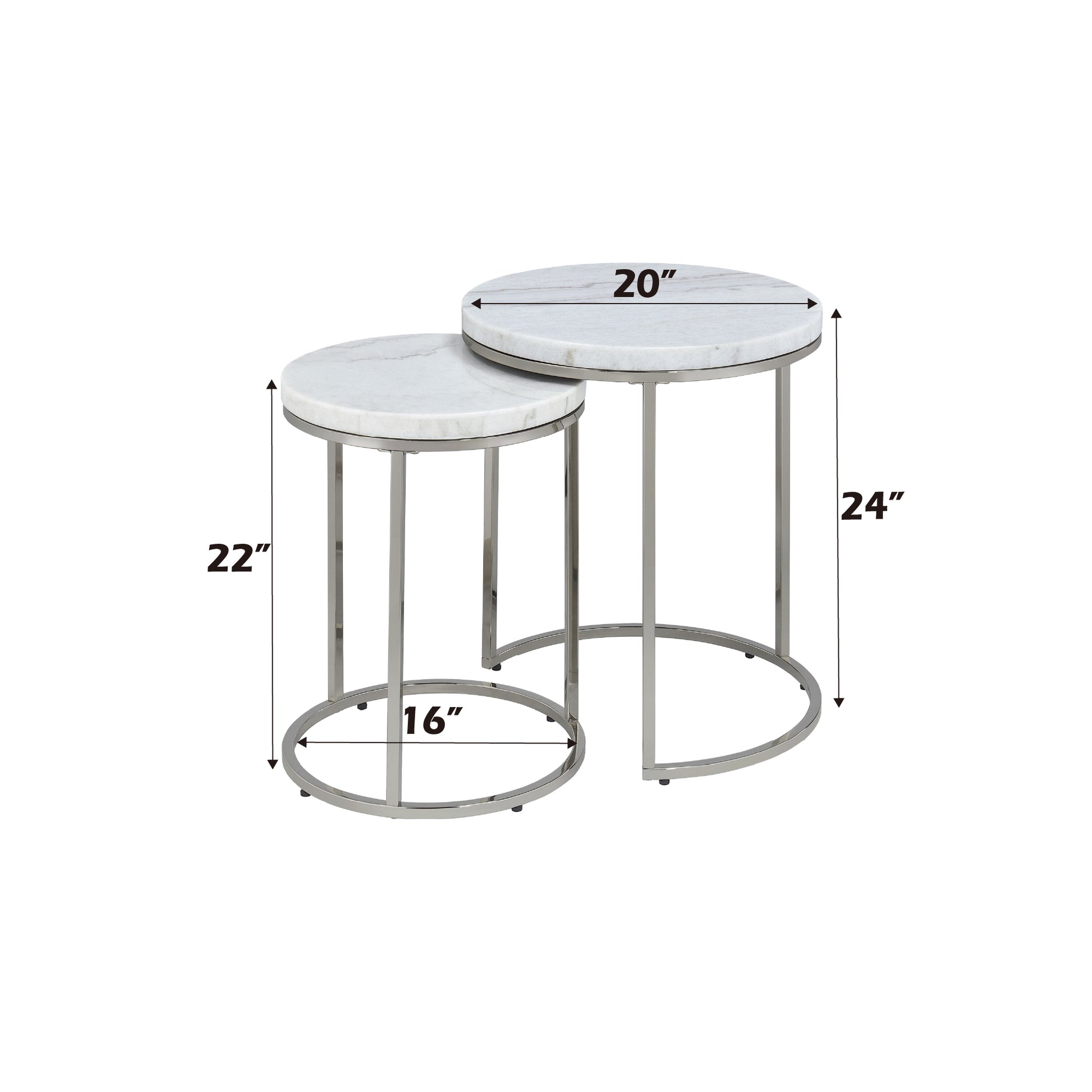 Zaidee Nesting Table Set, Natural Marble Top & Nickel Finish Lv02796 White Marble Metal