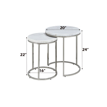 Zaidee Nesting Table Set, Natural Marble Top & Nickel Finish Lv02796 White Marble Metal