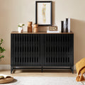 6 Drawer Double Dresser With Slatted Grille Striped Drawer, Modern Style Dresser, High Quality Mdf And Metal Leg Black Brown Mdf