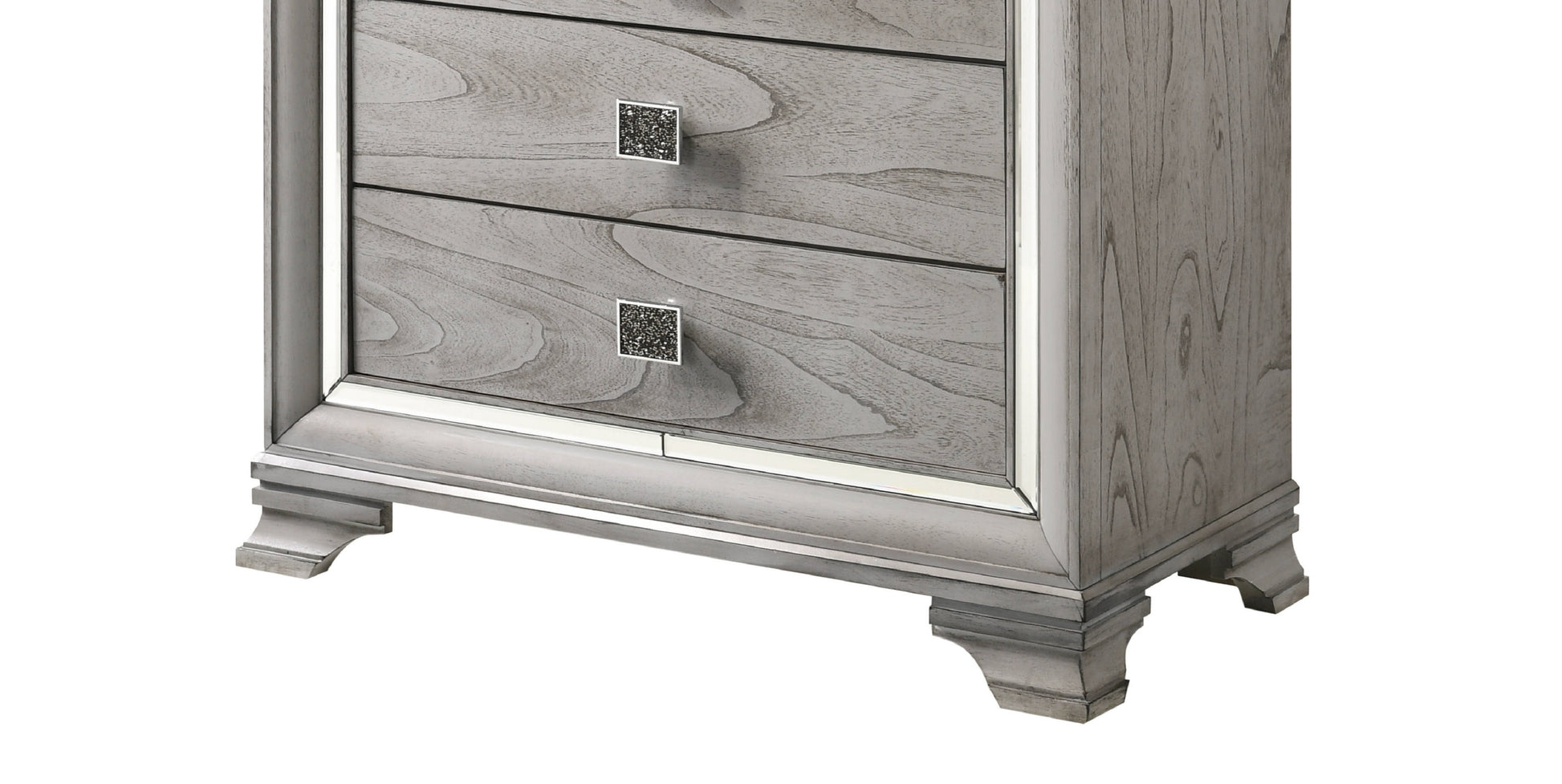 Contemporary 1Pc Light Gray Brown Finish 5 Storage Drawer Chest Mirrored Accents Beautiful Solid Wood Wooden Bedroom Furniture Light Grey Bedroom Contemporary Solid Wood