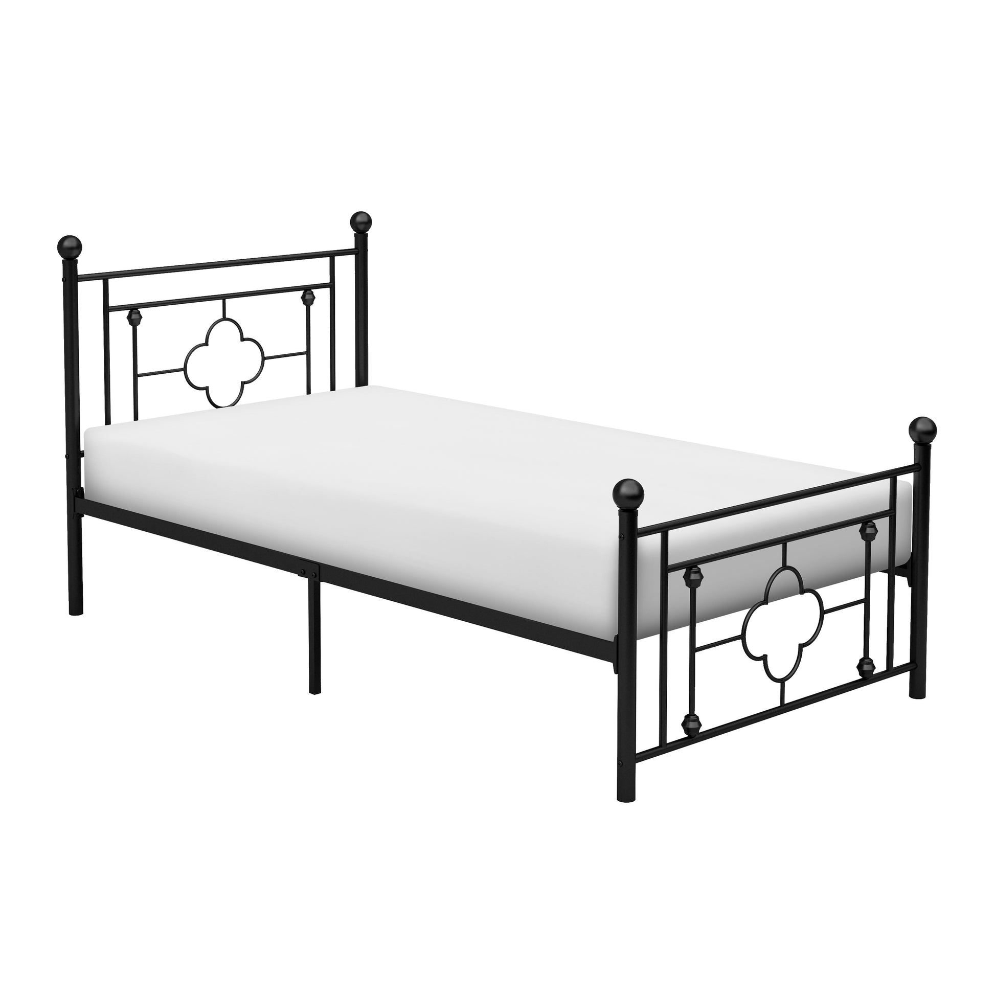 1Pc Twin Platform Bed Black Finish Metal Frame Ball Finials Modern Traditional Look Box Spring Not Required Twin Black Metal Bedroom Classic Metal