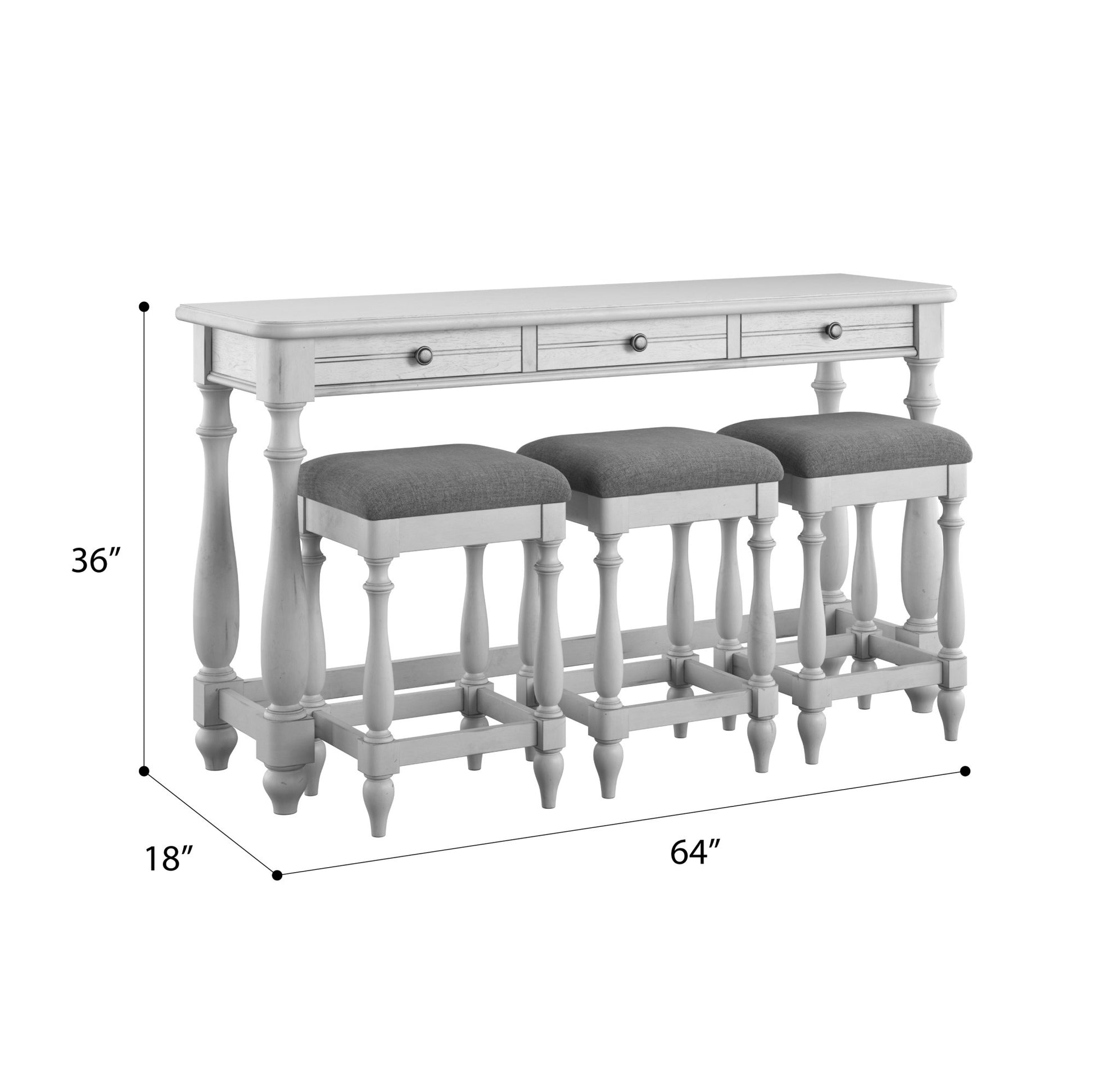 Mariano Gray Sofa Table With Three Stools Gray Drawers Solid Wood