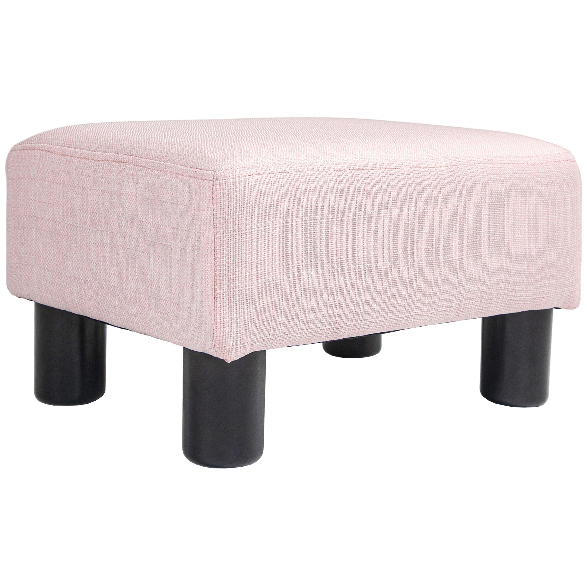 Homcom Ottoman Foot Rest, Small Foot Stool With Linen Fabric Upholstery And Plastic Legs, Cube Ottoman For Living Room, Pink Pink Linen