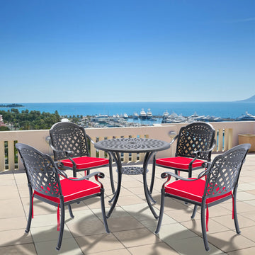 Cushions In Random Colors 5 Piece Set Of Cast Aluminum Patio Furniture With Cushions Yes Dining Set Black Seats 4 Rust Resistant Frame Water Resistant Cushion Garden & Outdoor Complete Patio Sets Aluminium