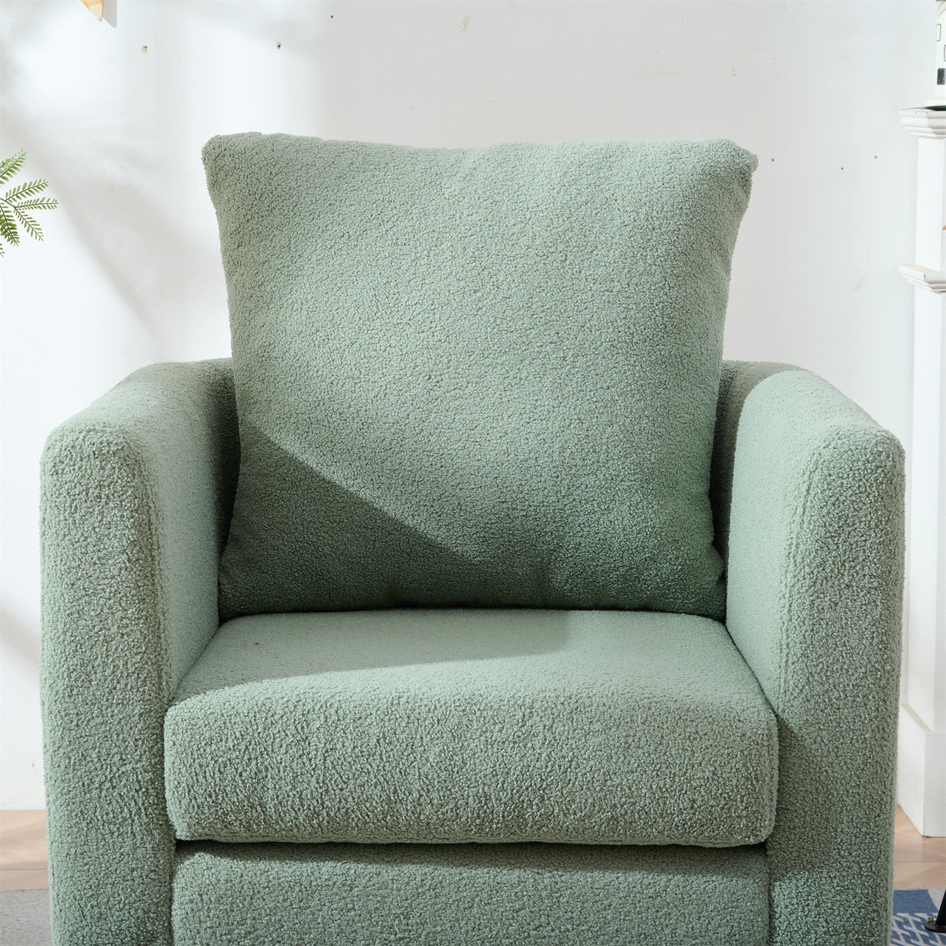 Barrel Chair, Teddy Fabric Accent Chair, Fabric Armchair Club Chair,Upholstered Arm Chair With Solid Wood Legs,Waist Pillow,Padded Single Chair For Living Room Bedroom Study Waiting Room,Green Green