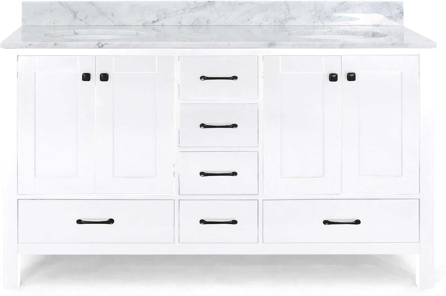 73'' Bathroom Vanity With Marble Top & Double Ceramic Sinks, 4 Doors, 6 Drawers, White White Plywood