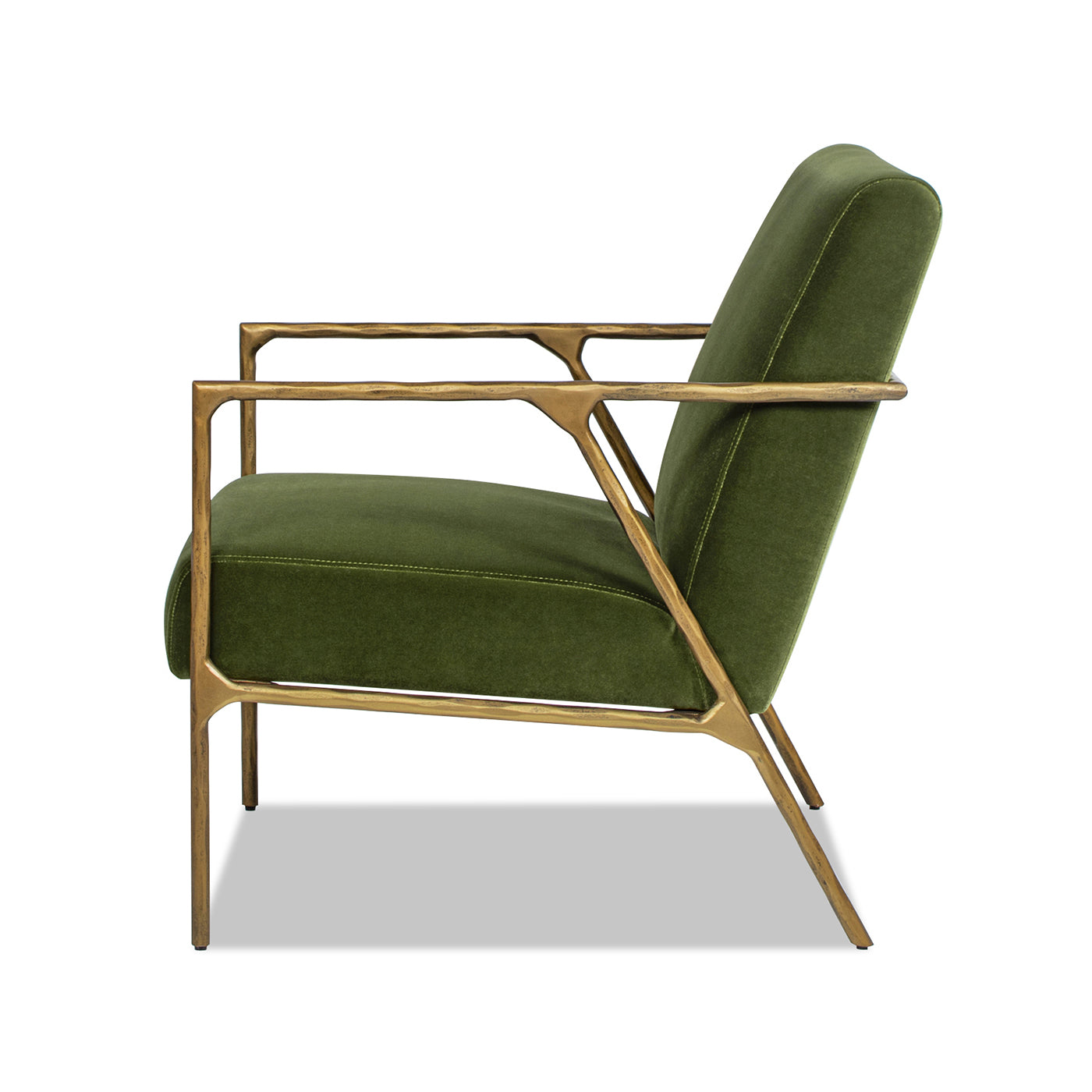 Aerin 24.5" Hammered Brass Upholstered Accent Arm Chair, Olive Green Performance Velvet Olive Green Foam Velvet