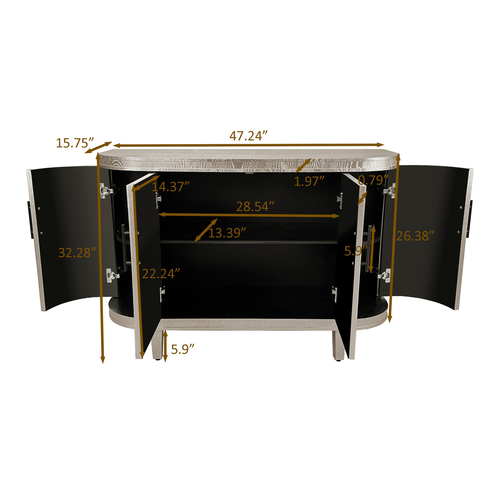 Modern Curved Sideboard 47.2 Inch Decorative Storage Cabinet Wooden Console Table Coffee Bar Cabinet With 4 Doors And Adjustable Interior Shelves For Living Room, Kitchen, Bedroom, Hallway Champagne Champagne Mdf