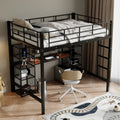 Full Size Metal Loft Bed With Built In Desk And Shelves, Black Brown Box Spring Not Required Full Black Brown Metal Bedroom Mdf Metal