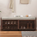 Distressed Shutter Storage Bench With Acacia Veneer For Retro Charm For Living Room, Entryway Espresso Espresso Mdf