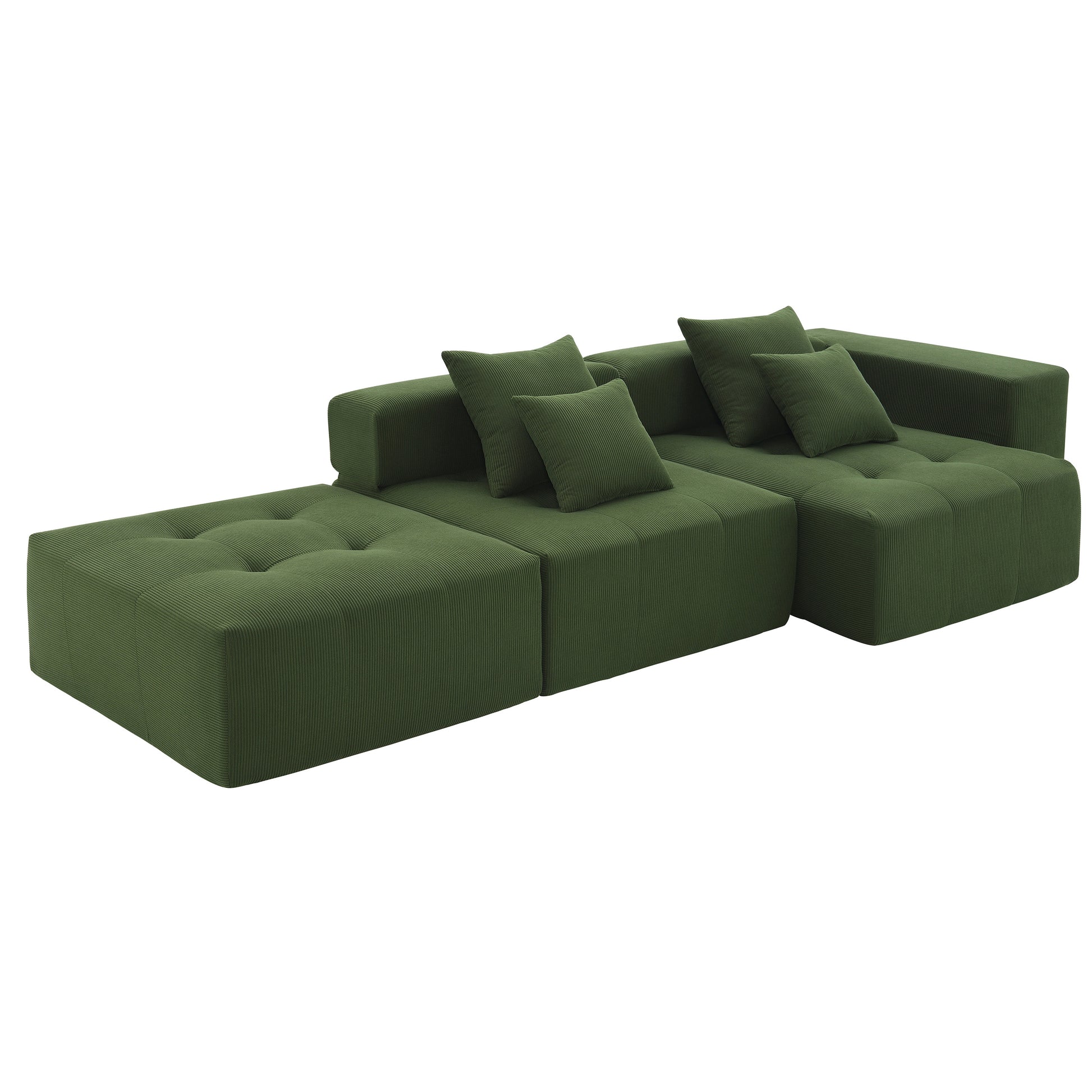 105.5'' L Shaped Modular Sectional Sofa,Minimalist Corduroy Floor Couch Set,Convertible Foam Filled Cloud Couch For Living Room,3 Pc Free Combination,No Assembly Required,3 Colors Green Corduroy 4 Seat