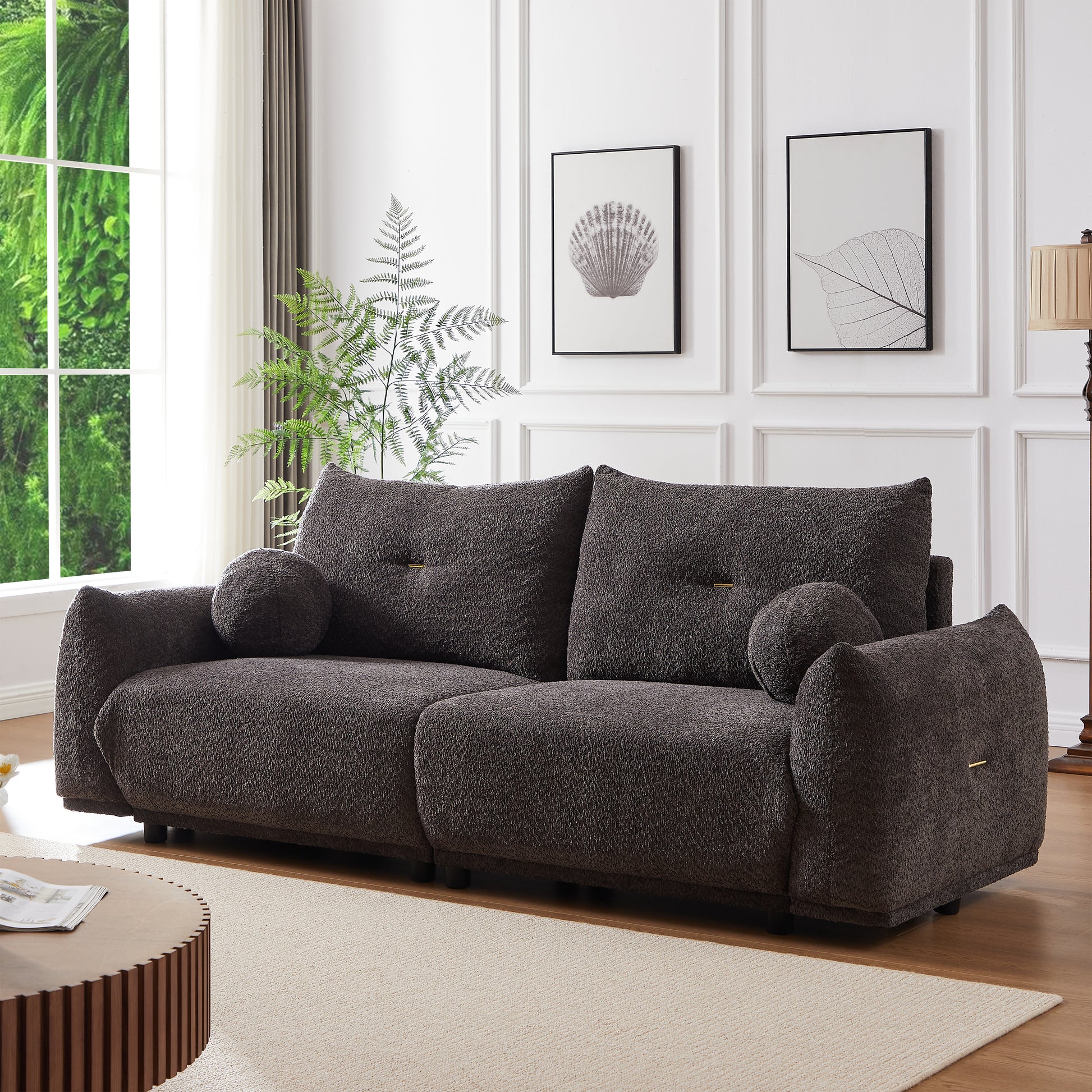 Lamb'S Wool 2 Seater Cushion Sofa 90'' Comfortable Sofa For Living Room Bedroom And Other Casual Spaces Lamb'S Wool Sofa With 2 Cushions And 2 Ball Pillows. Gray Two Sets Gray Foam Fabric 4 Seat