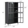 Premium Black Metal Storage Cabinet With Tempered Glass Doors, Adjustable Shelves, Anti Tipping Device, Magnetic Silent Closure, And Adjustable Feet For Home And Office Use Accent Chests 3 4 Spaces Antique Black Primary Living Space Glass Doors Modern