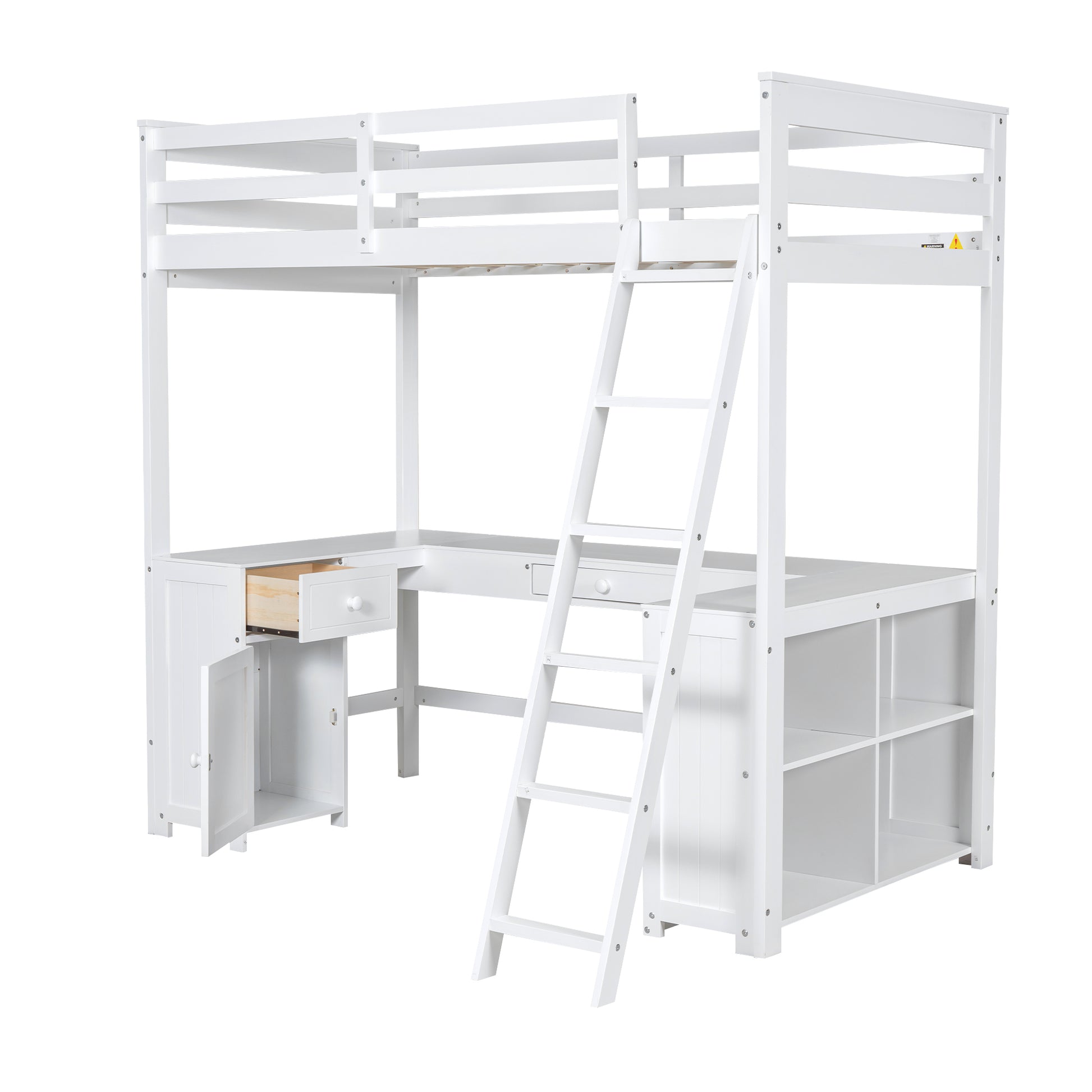 Twin Size Loft Bed With U Shaped Desk, Drawers And Storage Shelves, White Box Spring Not Required Twin White Wood Bedroom Solid Wood Mdf