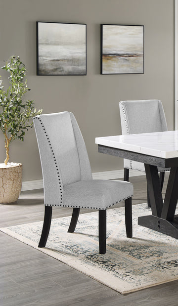 Modern Look 2Pc Light Gray Finish Side Chair Fabric Full Back Upholstered Seat Back Wing Black Finish Trim Accent Dining Room Wooden Furniture Gray Contemporary Side Chair Wood