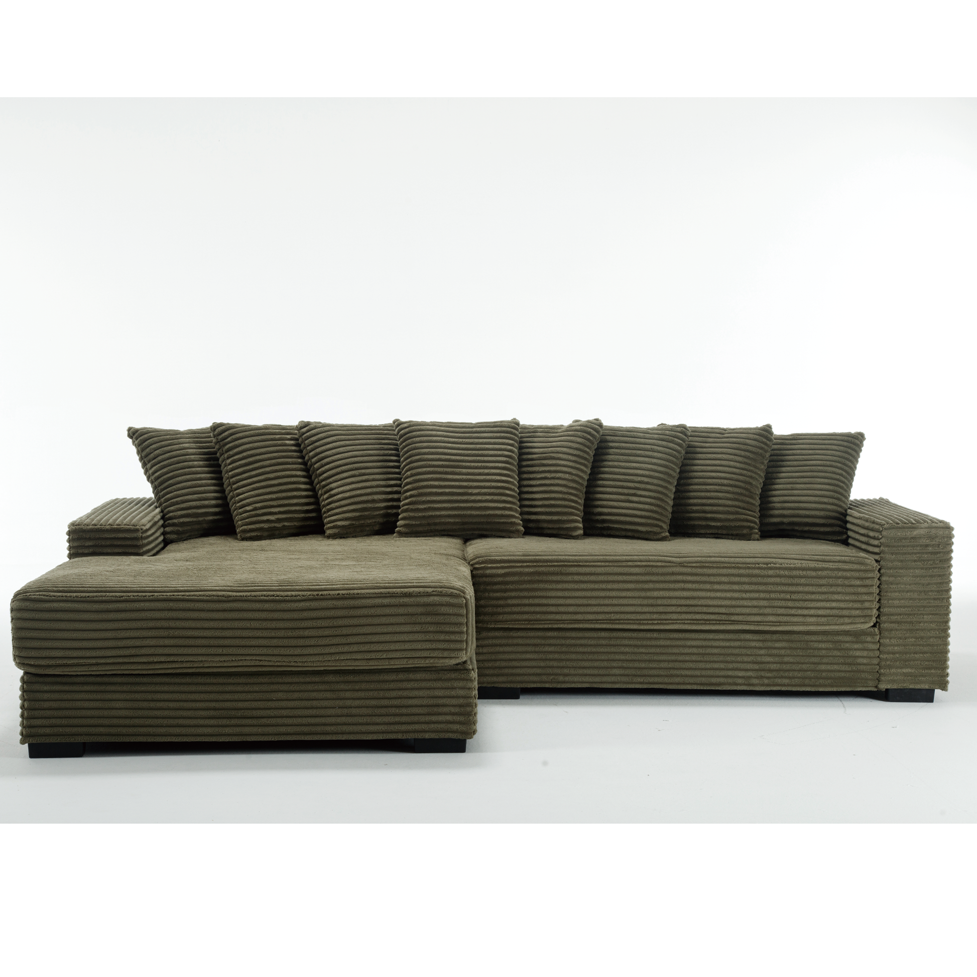Arrived Oversized Two Piece Couches, L Shaped Sofa, Corduroy, Left Chaise Daybed,With Armrests,Eight Throw Pillows,Corner Sofa,Easy To Assemble, Green Green Polyester Wood Primary Living Space Medium Soft Pillow Back Modern Square Arms Wood 3 Seat