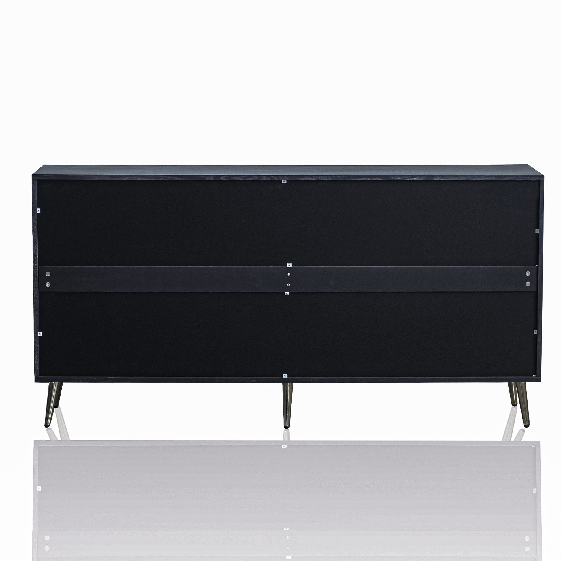 Modern Lacquered 4 Door Wooden Cabinet Sideboard Buffet Server Cabinet Storage Cabinet, For Living Room, Entryway, Hallway, Office, Kitchen And Dining Room, Distressed Black Lacquered Distressed Black Adjustable Shelves Engineered Wood