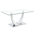 Table And Chair Set.Contemporary, Minimalist Rectangular Dining Table Featuring A Clear Tempered Glass Top And Sleek Silver Legs. Paried With Chairs Made Of Pu Material Cushion And Silver Metal Legs. White Seats 8 Glass Metal