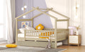 Full Size Wooden House Bed With Twin Size Trundle, Natural Full Natural Solid Wood Mdf