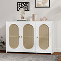 Retro 3 Door Sideboard With Large Storage Space Artificial Rattan Doors And Metal Handles, Accent Cabinet For Living Room And Hallway White White Particle Board Mdf