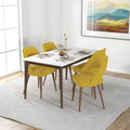 Juliana Mid Century Modern Yellow Fabric Dining Chair Set Of 2 Solid Brown,Yellow Dining Room Foam Wipe Clean Side Chair Open Back 1 Foam Fabric,Solid Wood