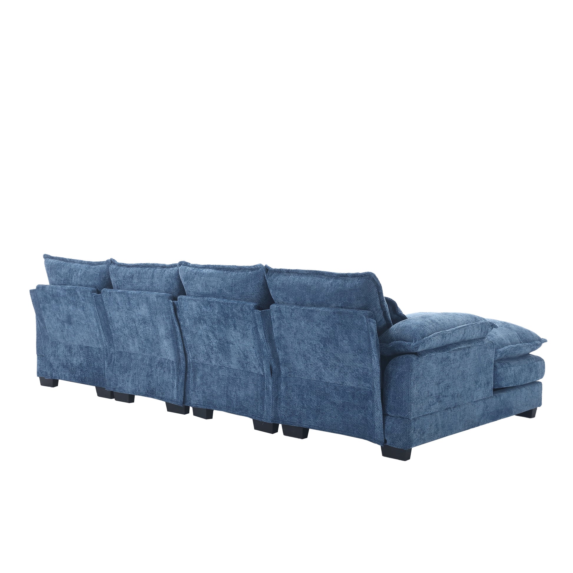 United We Win Modern Large Chenille Fabric U Shape Sectional Sofa Navy Chenille