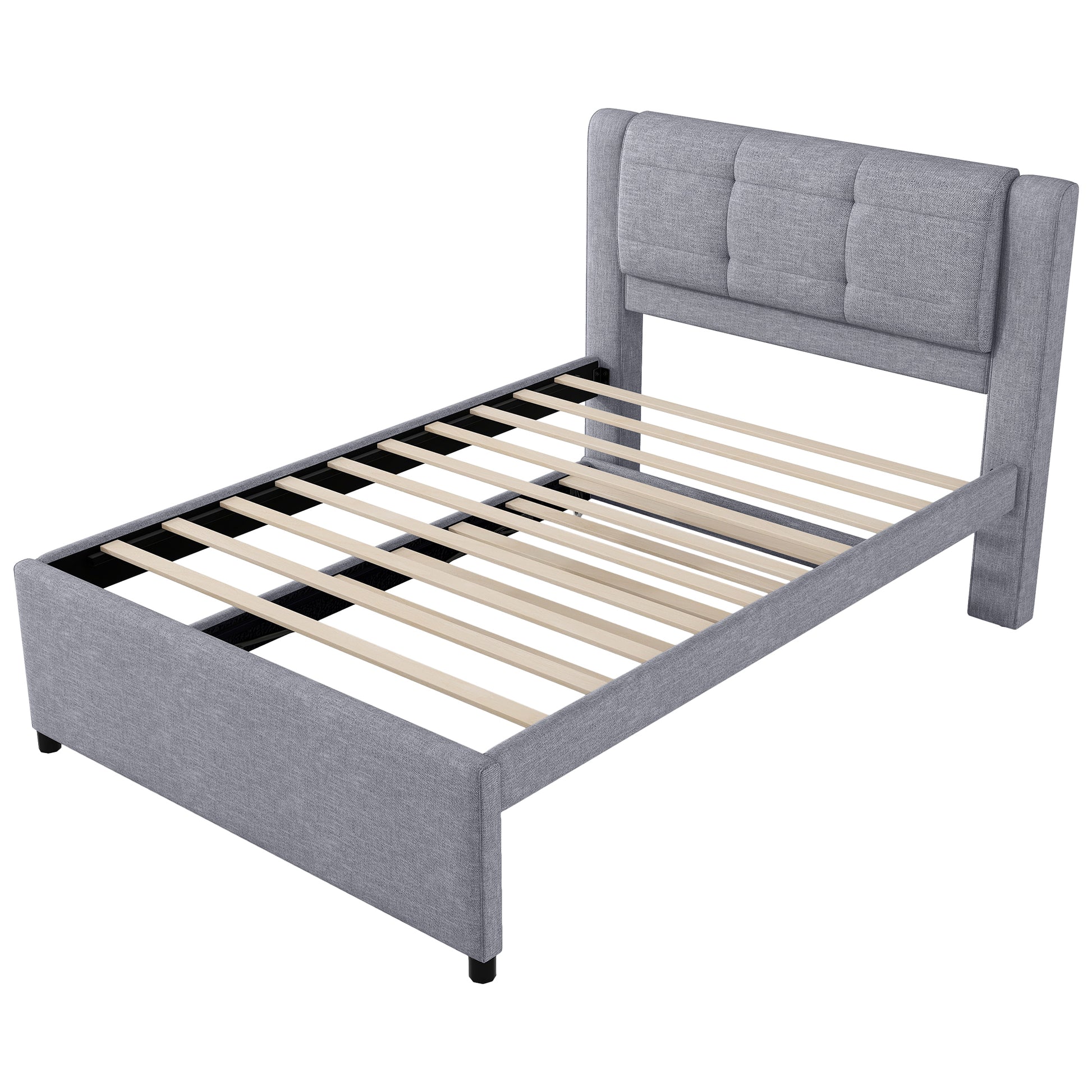 Full Size Upholstery Platform Bed With Trundle,Trundle Can Be Flat Or Erected, Gray Box Spring Not Required Full Gray Bedroom Linen Upholstered