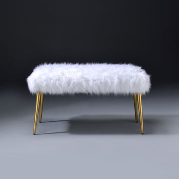 White And Gold Bench With Straight Legs White Gold Bedroom White Contemporary Fabric Metal