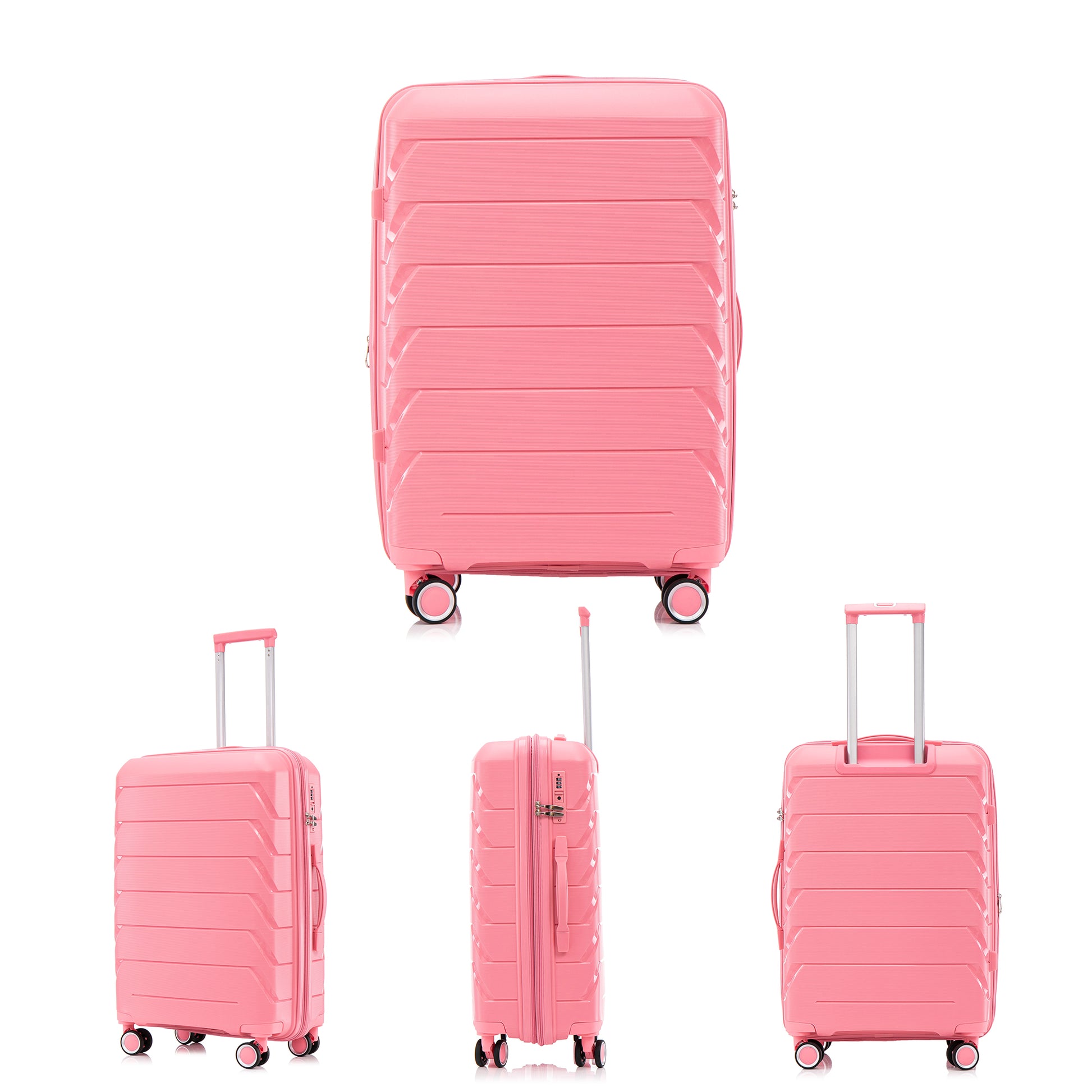 Pp Luggage Sets 3 Piece 20 24 28 , Expandable Carry On Luggage With Tsa Lock Airline Approved, Pp Materials Hard Shell And Lightweight Suitcase With Spinner Wheels Pink Pink Polypropylene