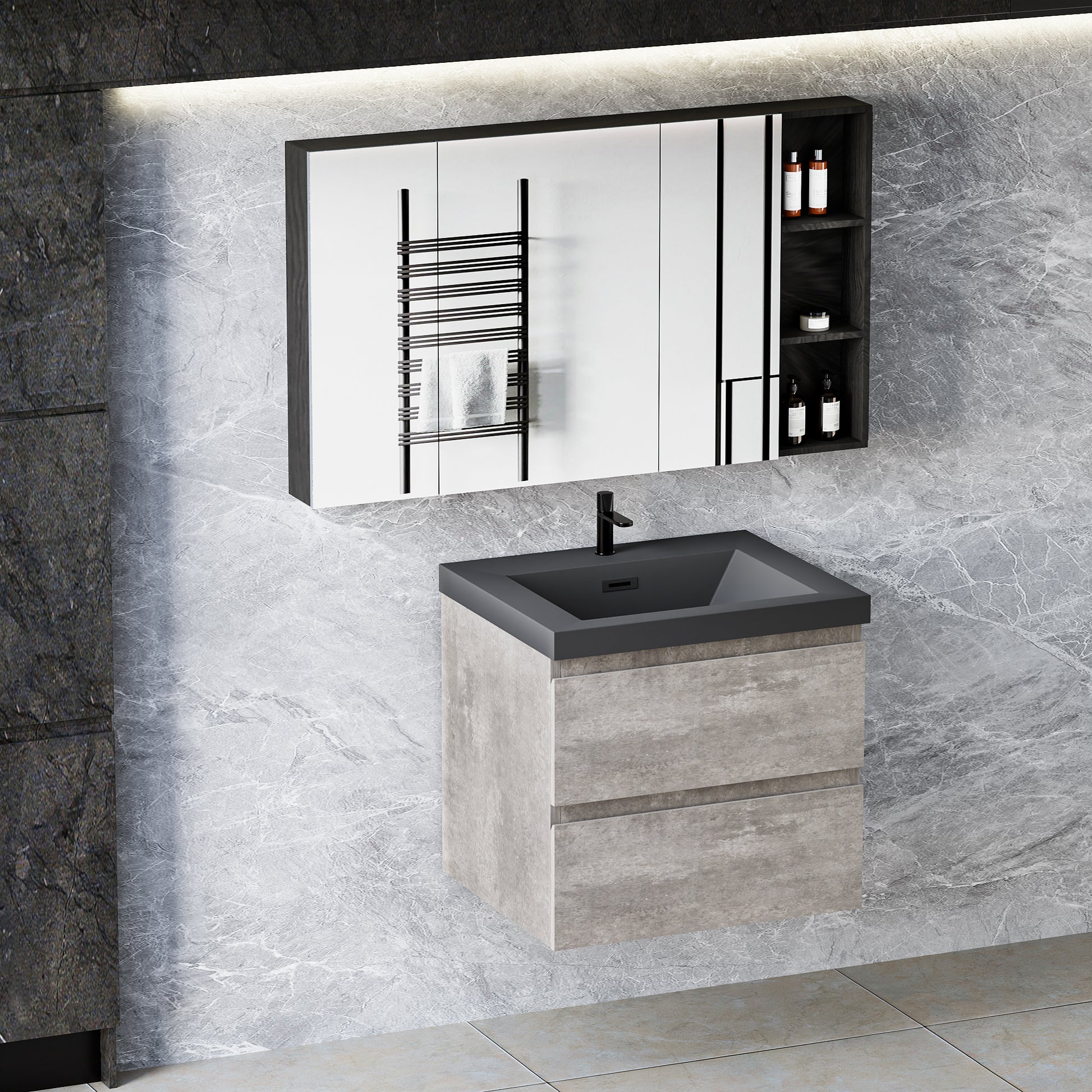 24" Floating Bathroom Vanity with Sink, Modern Wall grey-bathroom-wall mounted-melamine