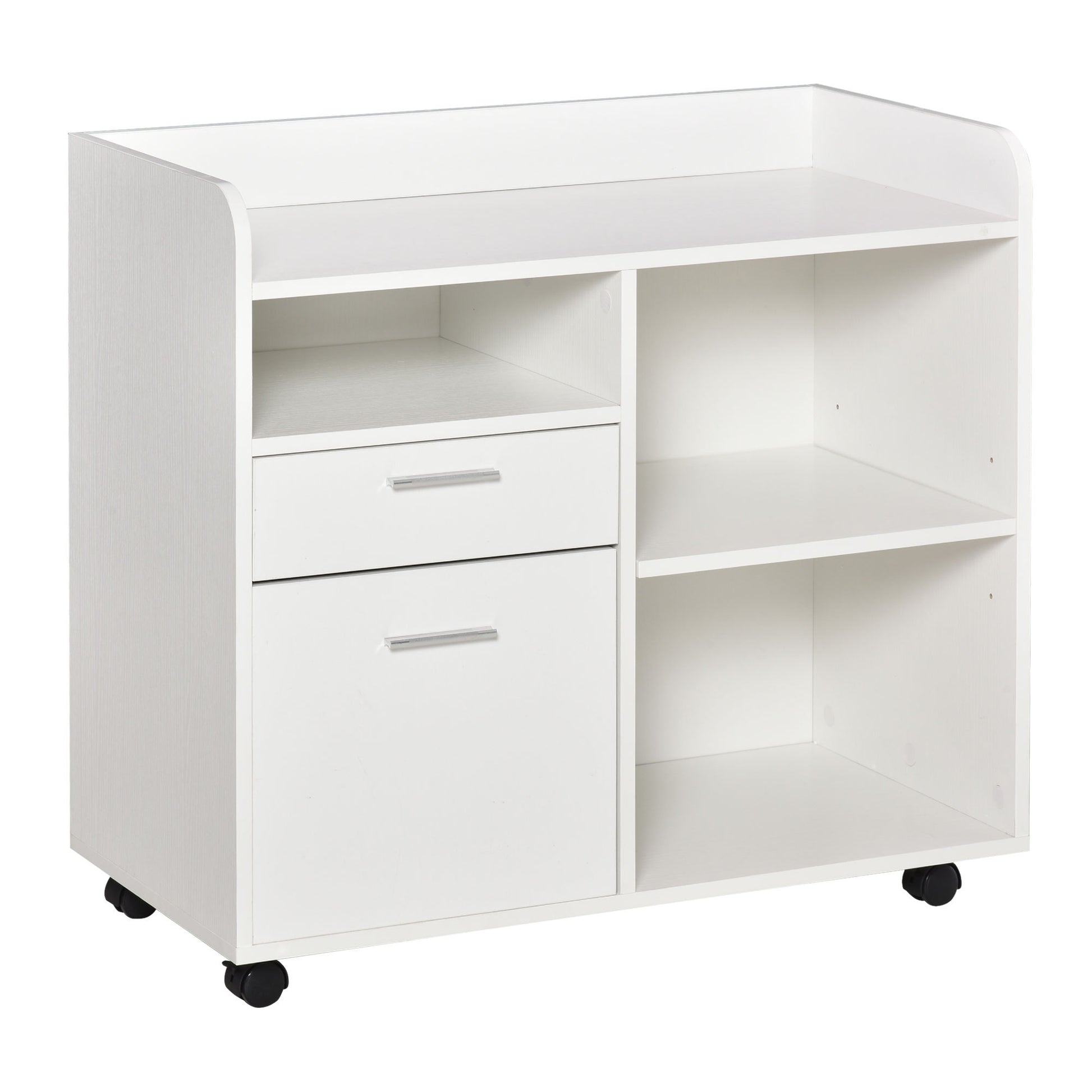 Vinsetto Filing Cabinet Printer Stand Mobile Lateral File Cabinet With 2 Drawers, 3 Open Storage Shelves For Home Office Organization, White White Particle Board