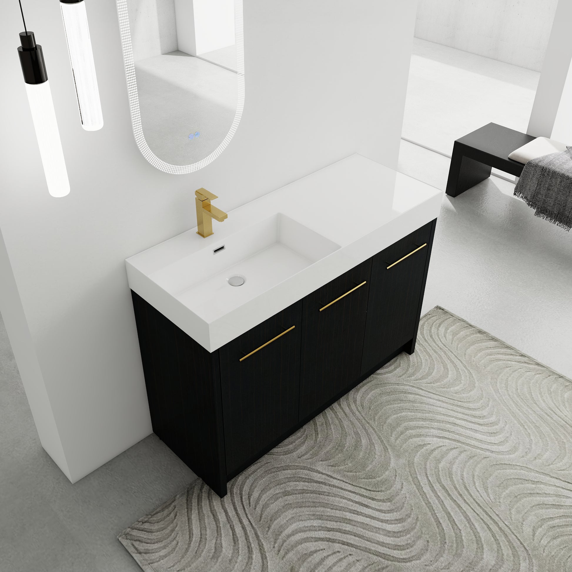 48 Inch Freestanding Bathroom Vanity With Resin Sink, With Soft Closing Door, Kd Package Black Chestnut Bathroom Modern Plywood