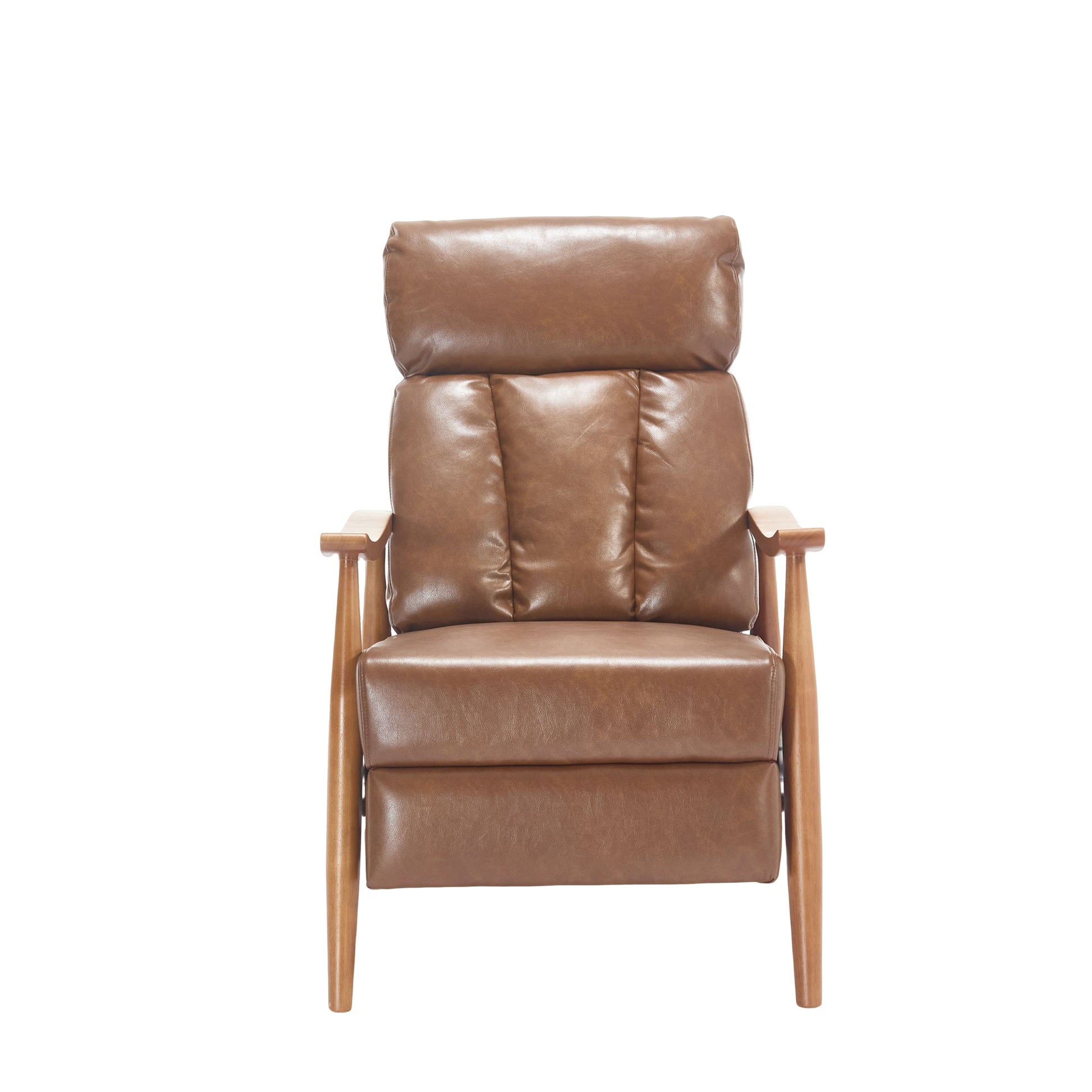 Coolmore Wood Frame Armchair, Modern Accent Chair Lounge Chair For Living Room Light Brown Pu Leather