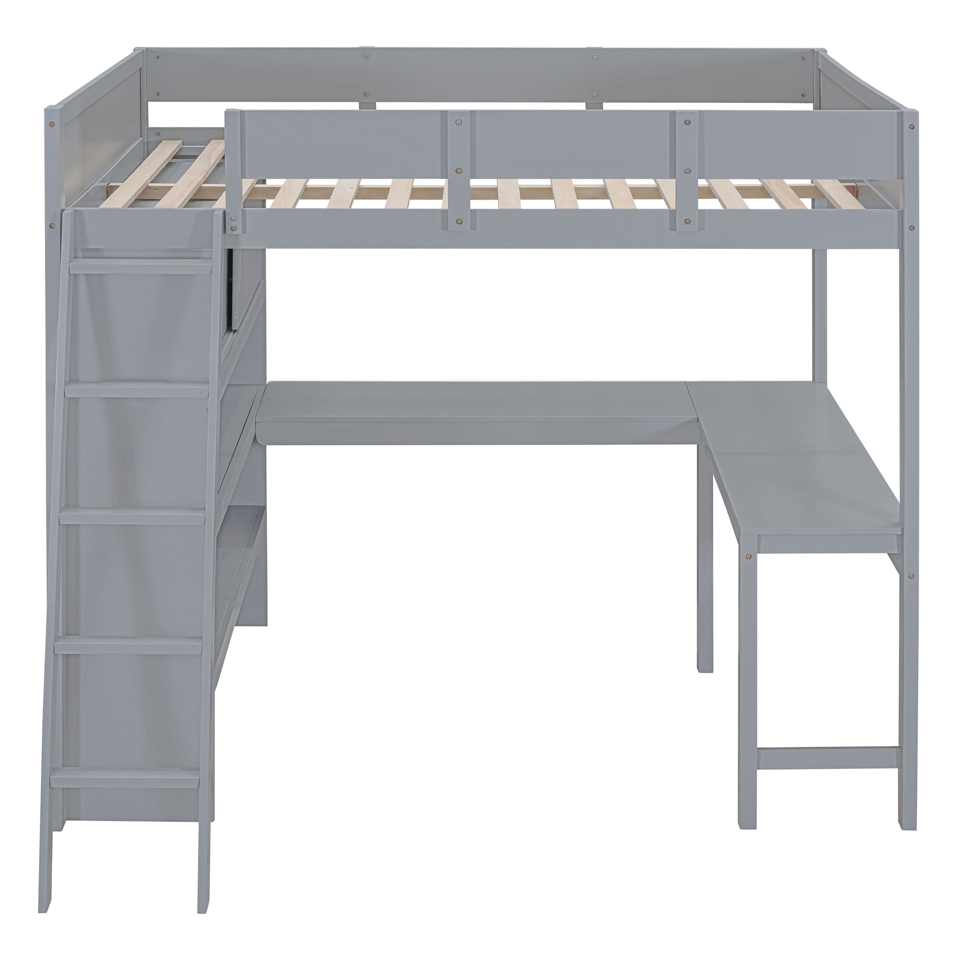 Full Size Loft Bed With Desk And Shelf Gray Full Gray Solid Wood