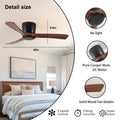 42 Inch Ceiling Fan No Light With Remote Control, Low Profile Flush Mount Ceiling Fan Without Light,Noiseless Reversible Dc Motor With Timer Black Brown Wood Metal