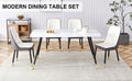 Modern Minimalist Dining Table. White Imitation Marble Pattern Sintered Stone Desktop With Black Metal Legs.Modern Dining Chair With Pu Artificial Leather Backrest Cushion And Black Metal Legs.F 001 Black Gold Sintered Stone