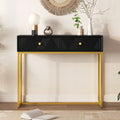 Modern Sleek Console Table Two Drawers With Stripe Design For Living Room And Entryway Black Black Mdf