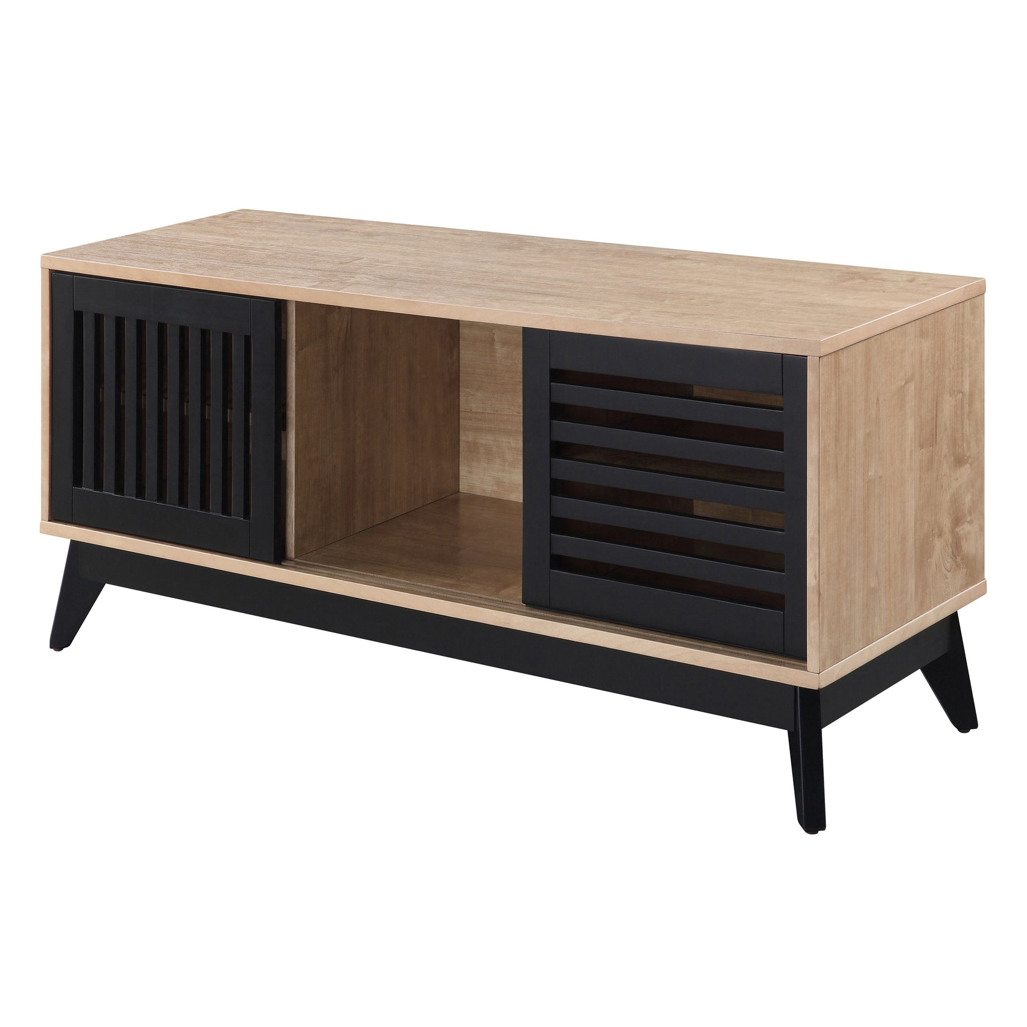 Oak And Espresso Tv Stand With Open Shelving Oak Primary Living Space 50 59 Inches Modern Poplar Wood Paper